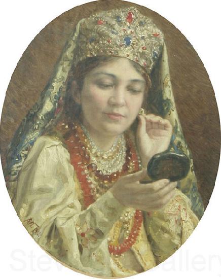 Vladimir Makovsky Young Lady Looking into a Mirror France oil painting art